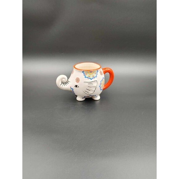 Elephant Coffee Cup Mug Hand Painted Ceramic 3D Trunk Lucky Trunk Up (B) - Picture 2 of 10
